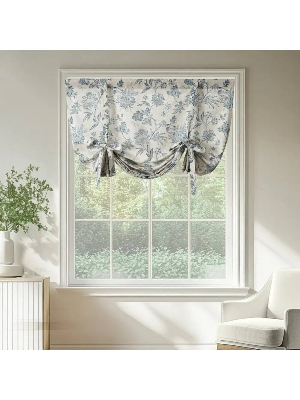 Floral Tie-Up Linen Valance Curtains for Windows - 45